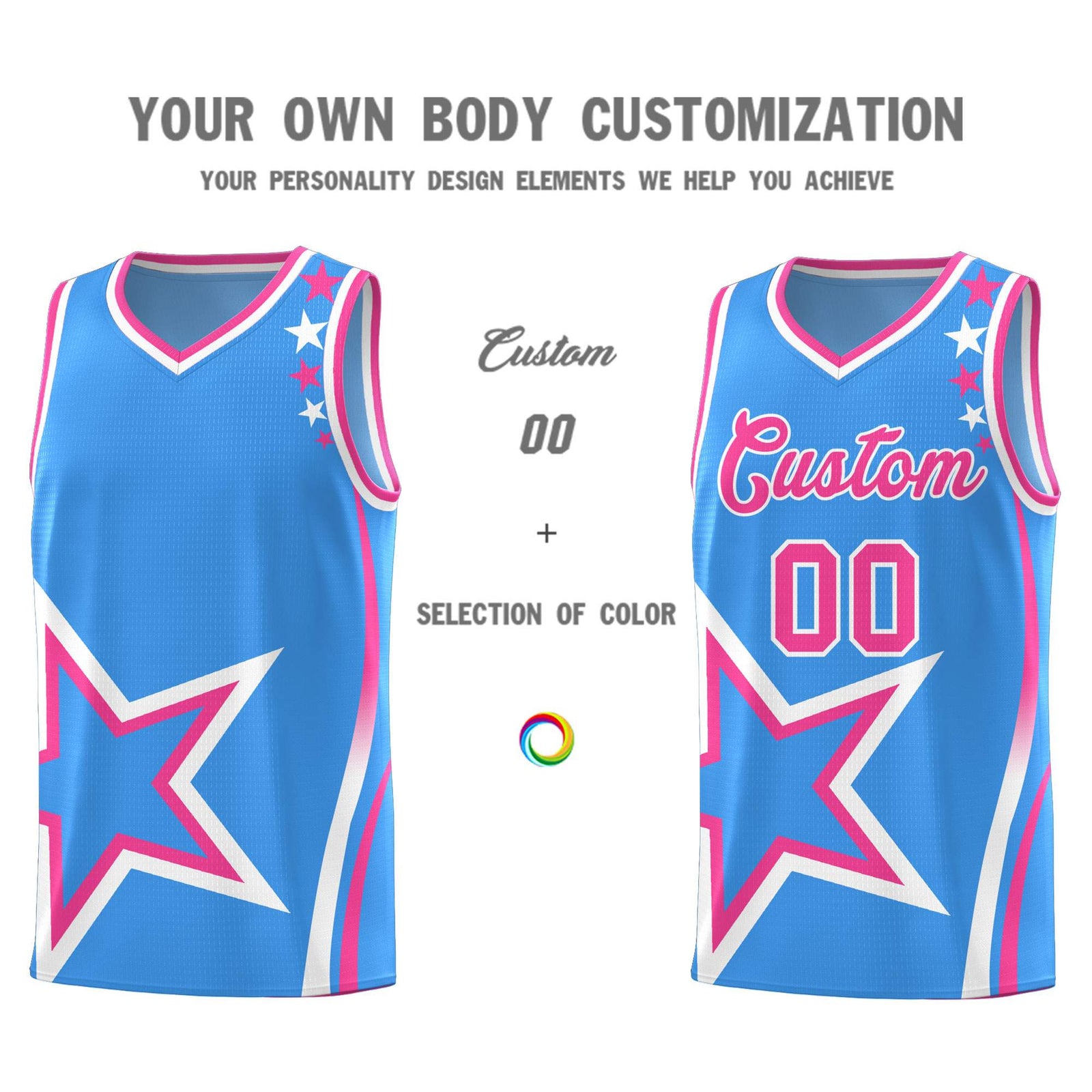 Custom Light Blue Shoulder Stars Graffiti Pattern Sets Basketball Jersey