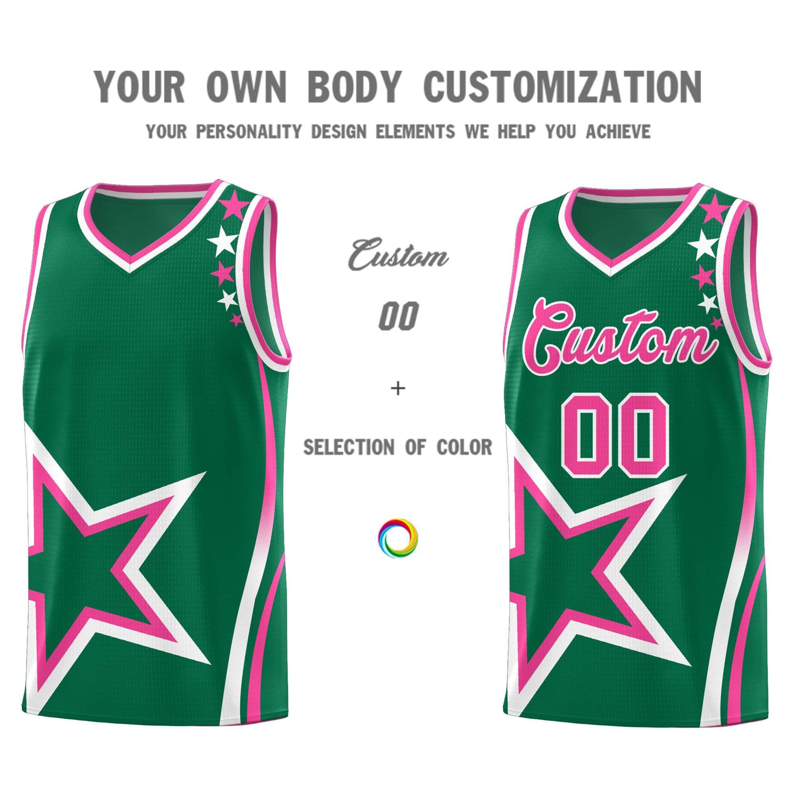 Custom Kelly Green Shoulder Stars Graffiti Pattern Sets Basketball Jersey
