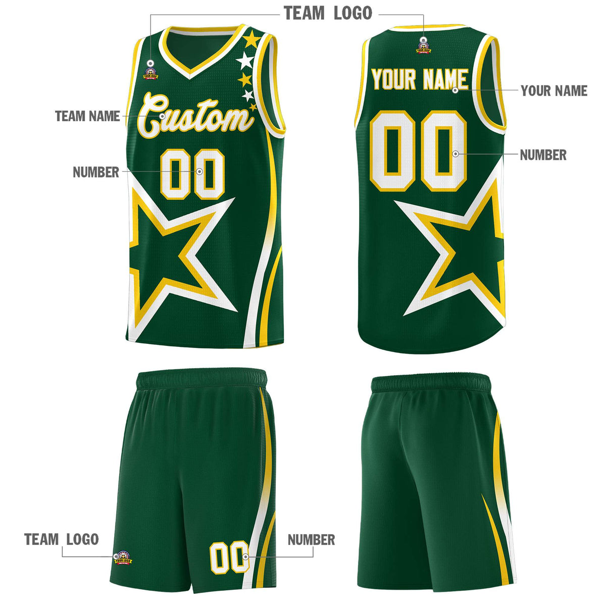 Custom Hunter Green Shoulder Stars Graffiti Pattern Sets Basketball Jersey