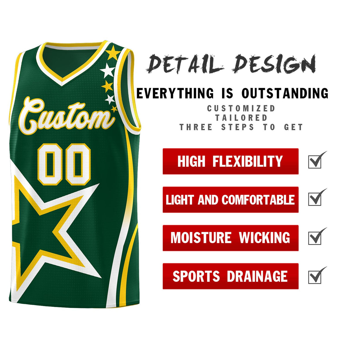 Custom Hunter Green Shoulder Stars Graffiti Pattern Sets Basketball Jersey