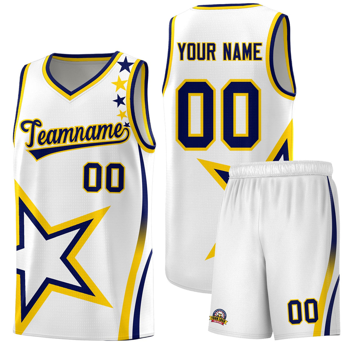 Custom White Shoulder Stars Graffiti Pattern Sets Basketball Jersey