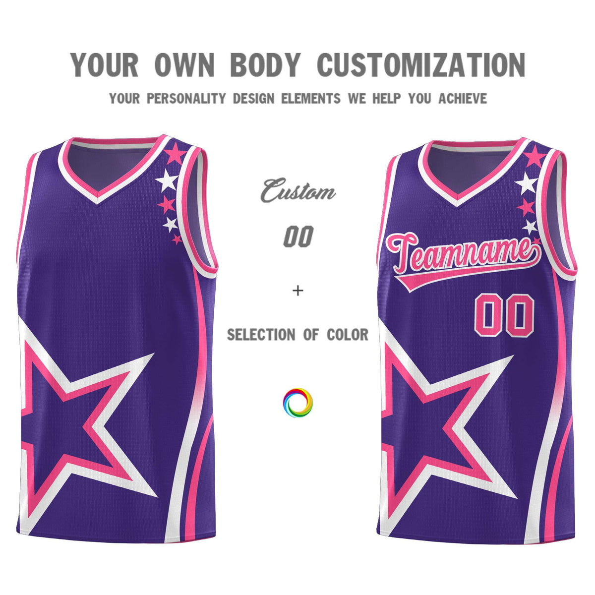 Custom Purple Shoulder Stars Graffiti Pattern Sets Basketball Jersey