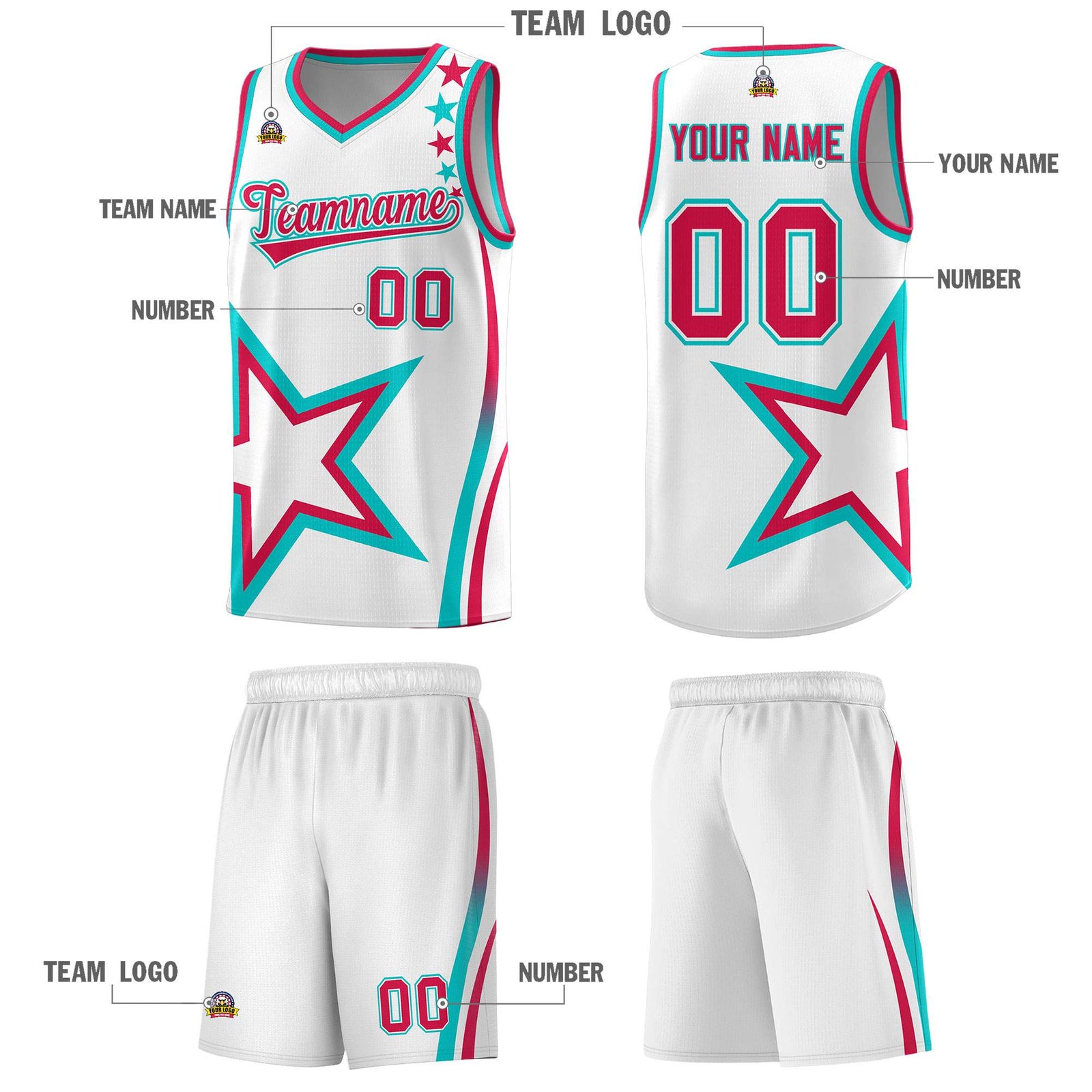 Custom White Shoulder Stars Graffiti Pattern Sets Basketball Jersey