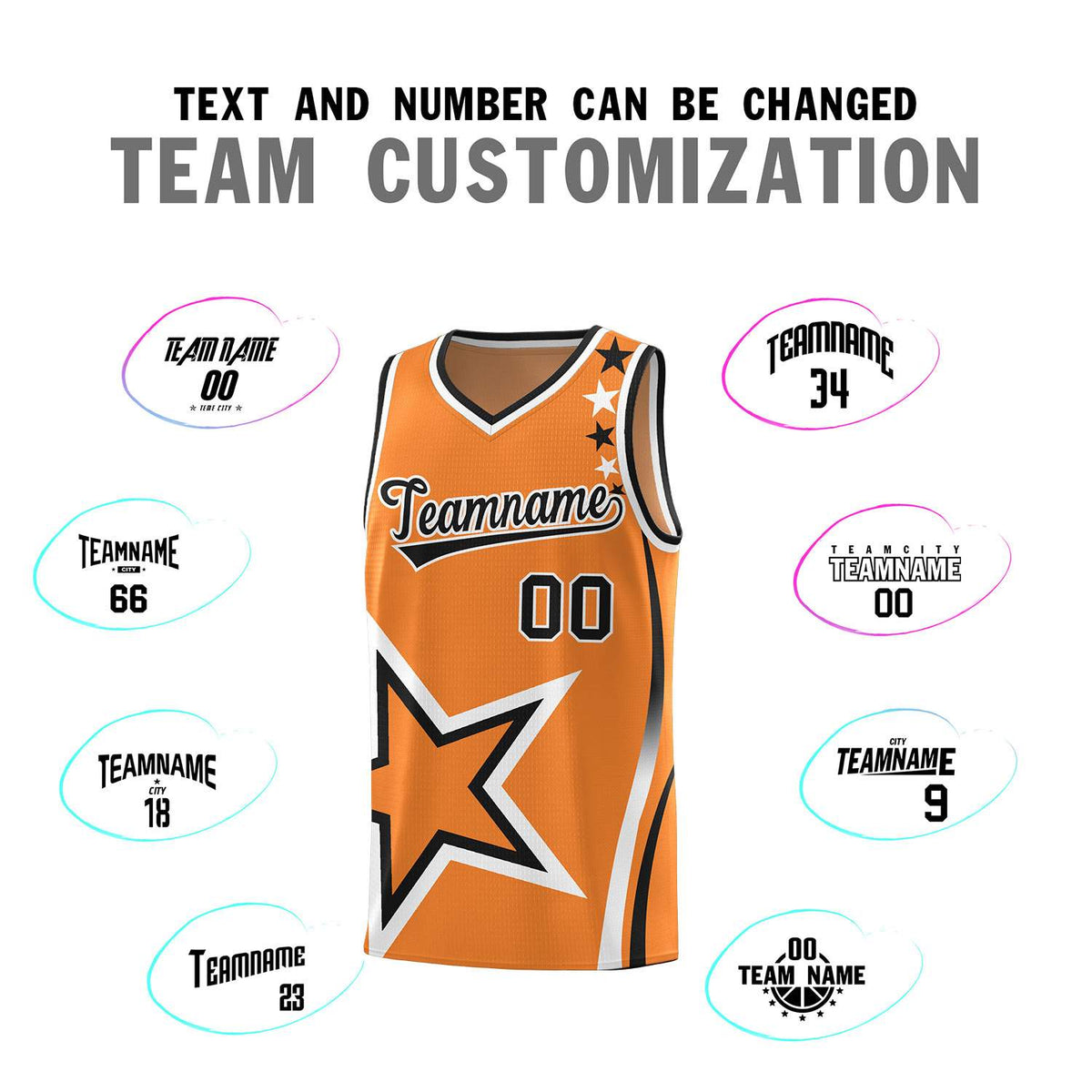 Custom Gold Orange Shoulder Stars Graffiti Pattern Sets Basketball Jersey