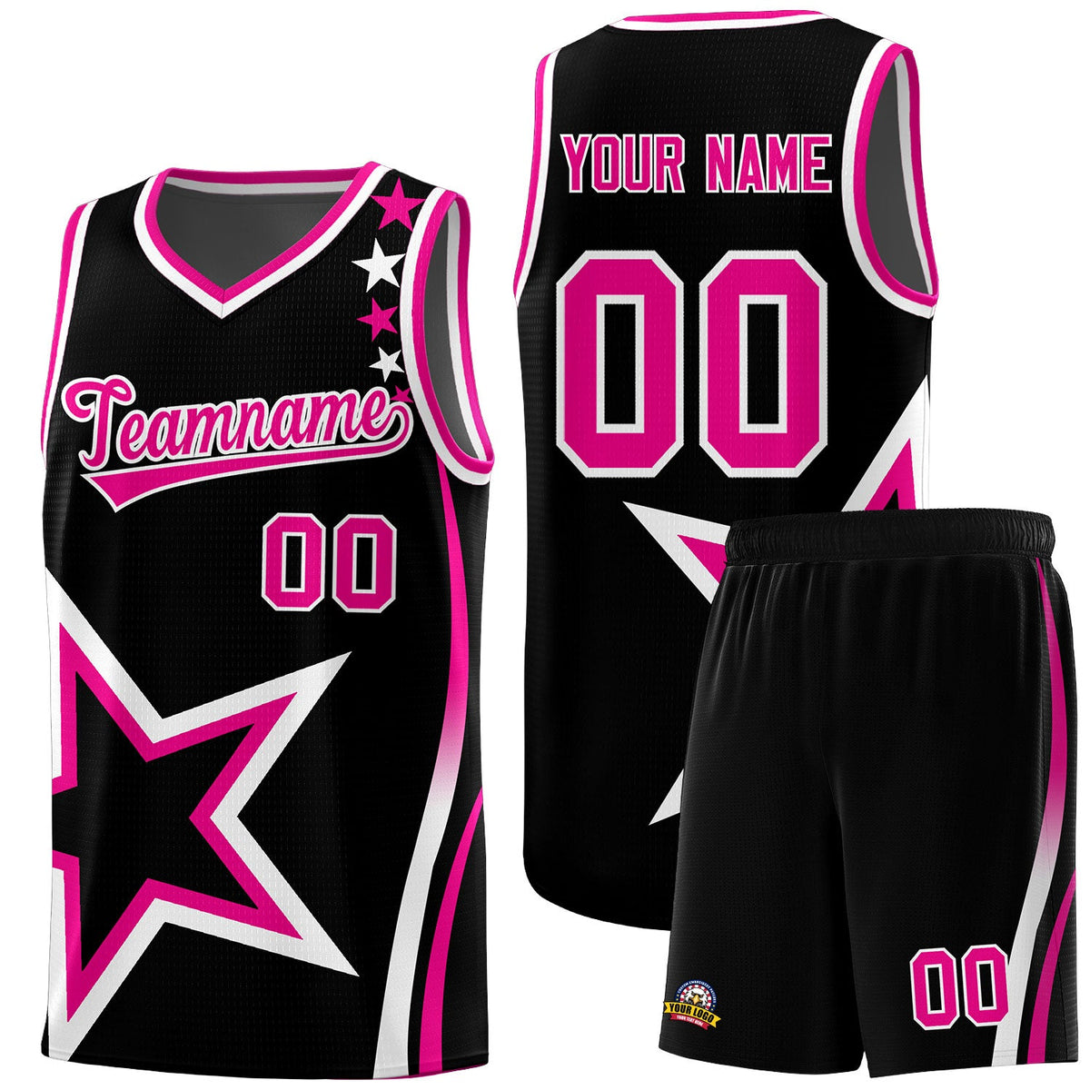 Custom Black Shoulder Stars Graffiti Pattern Sets Basketball Jersey