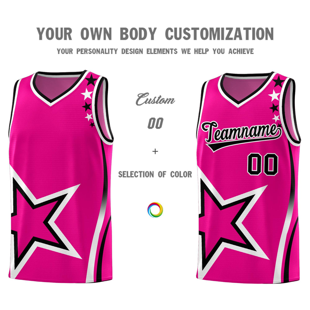 Custom Pink Shoulder Stars Graffiti Pattern Sets Basketball Jersey