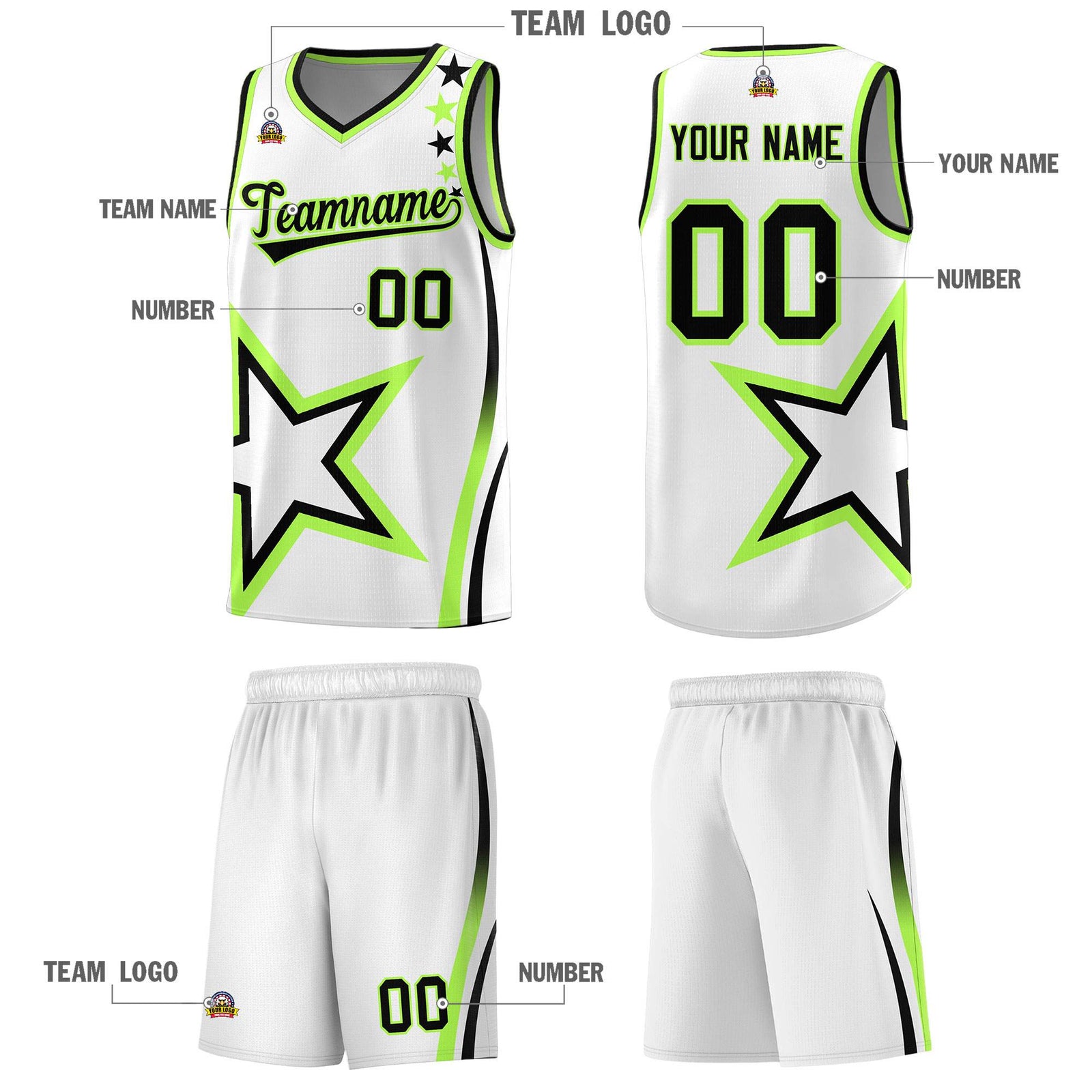 Custom White Shoulder Stars Graffiti Pattern Sets Basketball Jersey