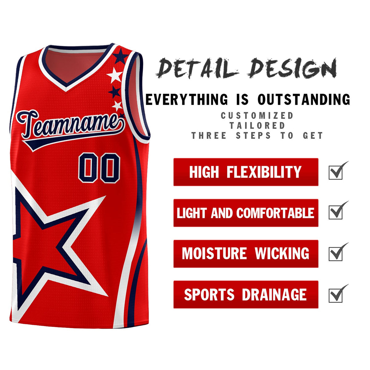 Custom Red Shoulder Stars Graffiti Pattern Sets Basketball Jersey