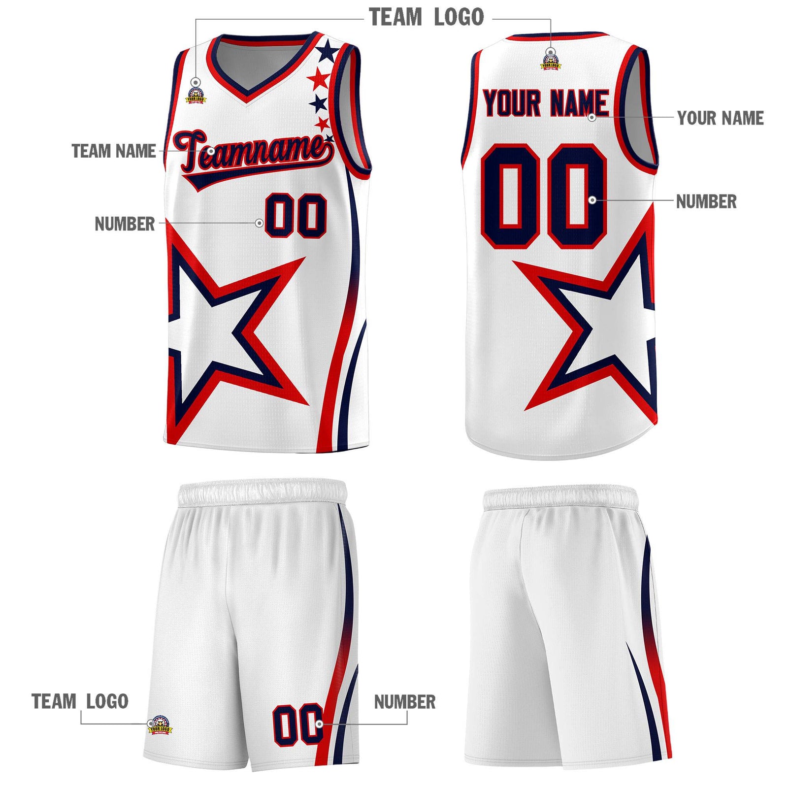 Custom White Shoulder Stars Graffiti Pattern Sets Basketball Jersey