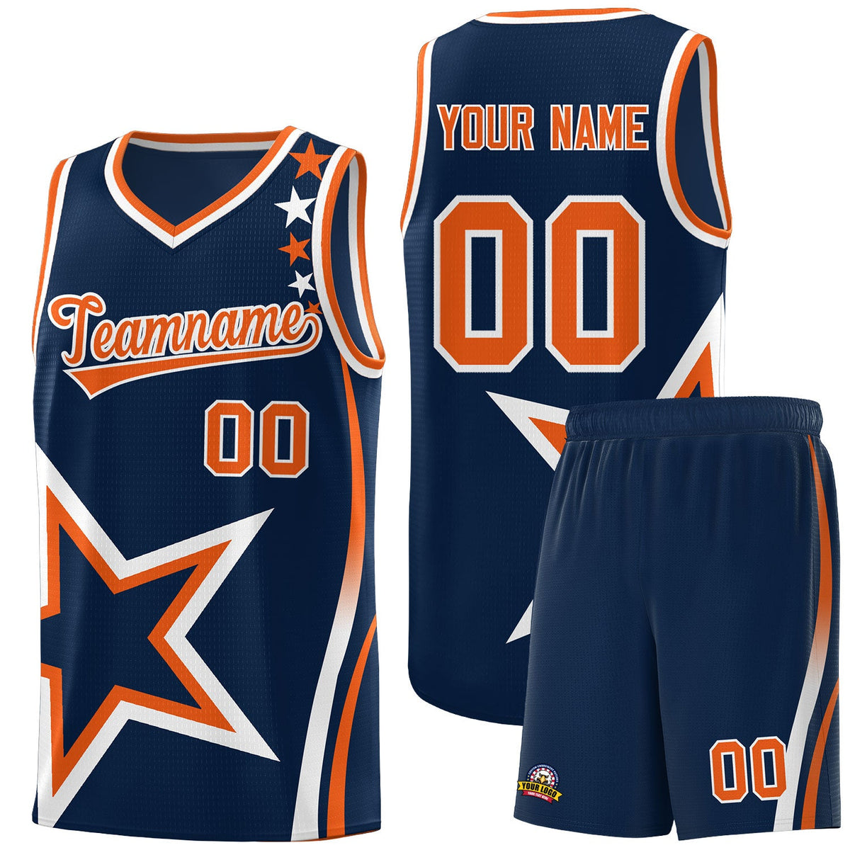 Custom Navy Shoulder Stars Graffiti Pattern Sets Basketball Jersey