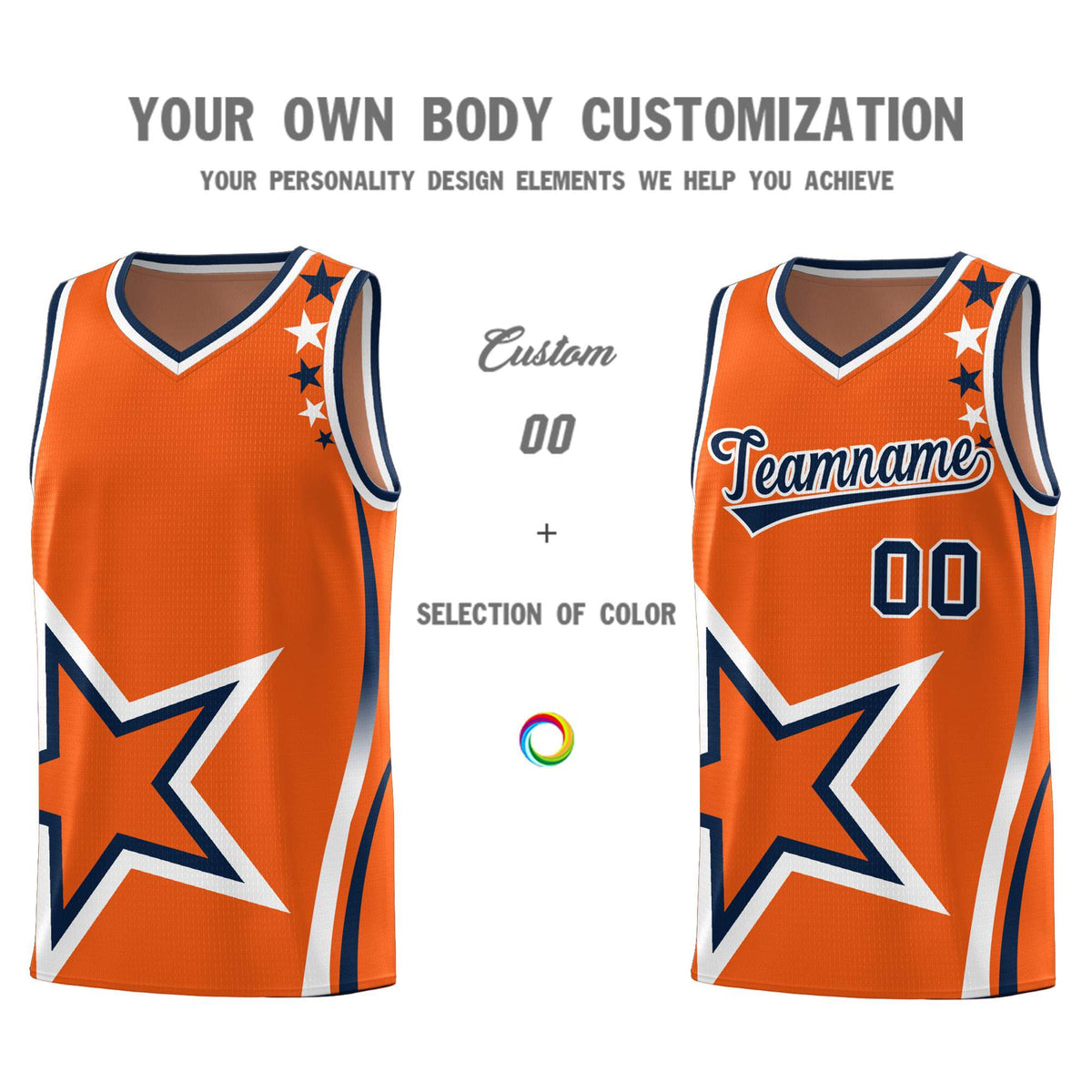 Custom Gold Orange Shoulder Stars Graffiti Pattern Sets Basketball Jersey