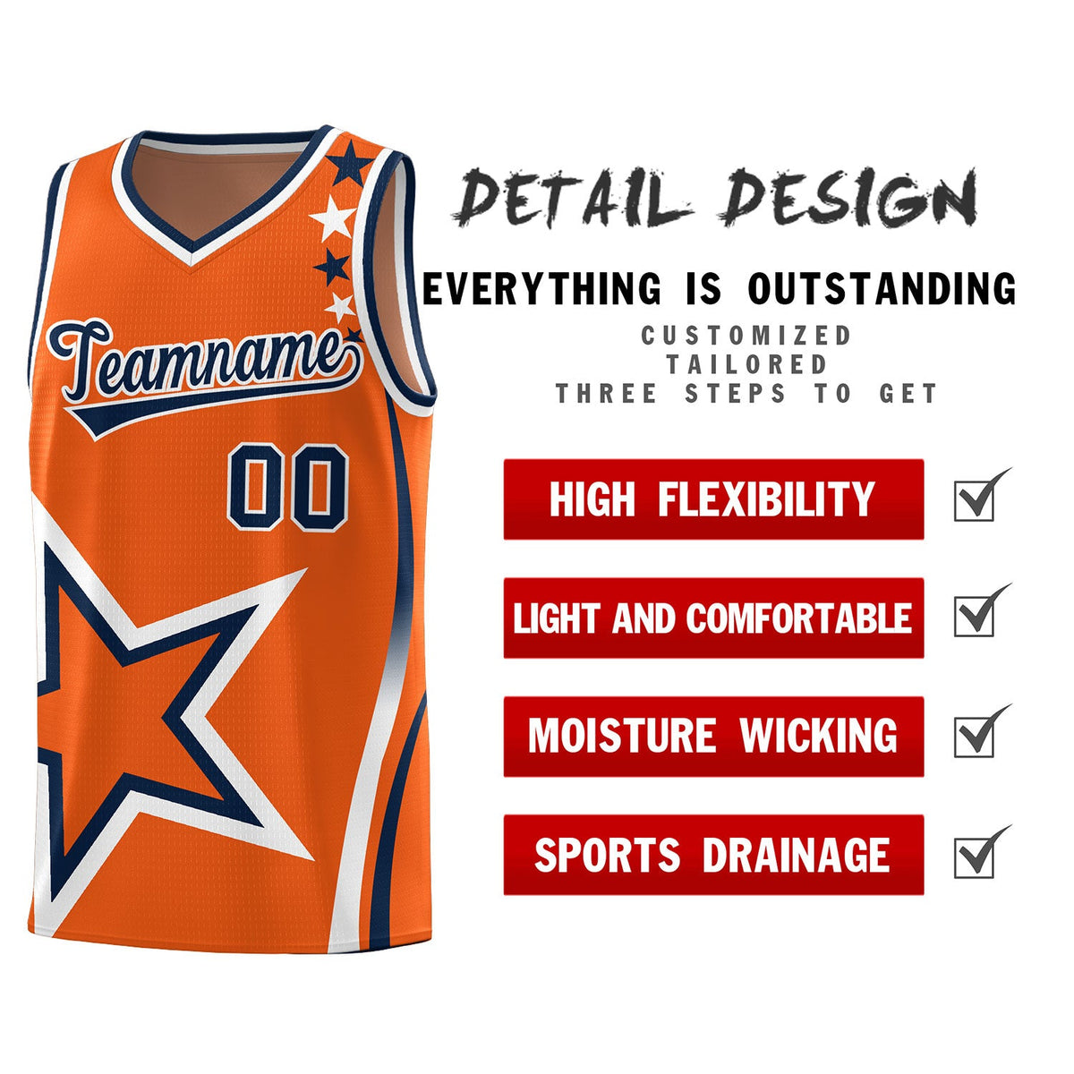 Custom Gold Orange Shoulder Stars Graffiti Pattern Sets Basketball Jersey