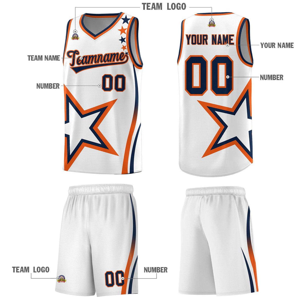 Custom White Shoulder Stars Graffiti Pattern Sets Basketball Jersey