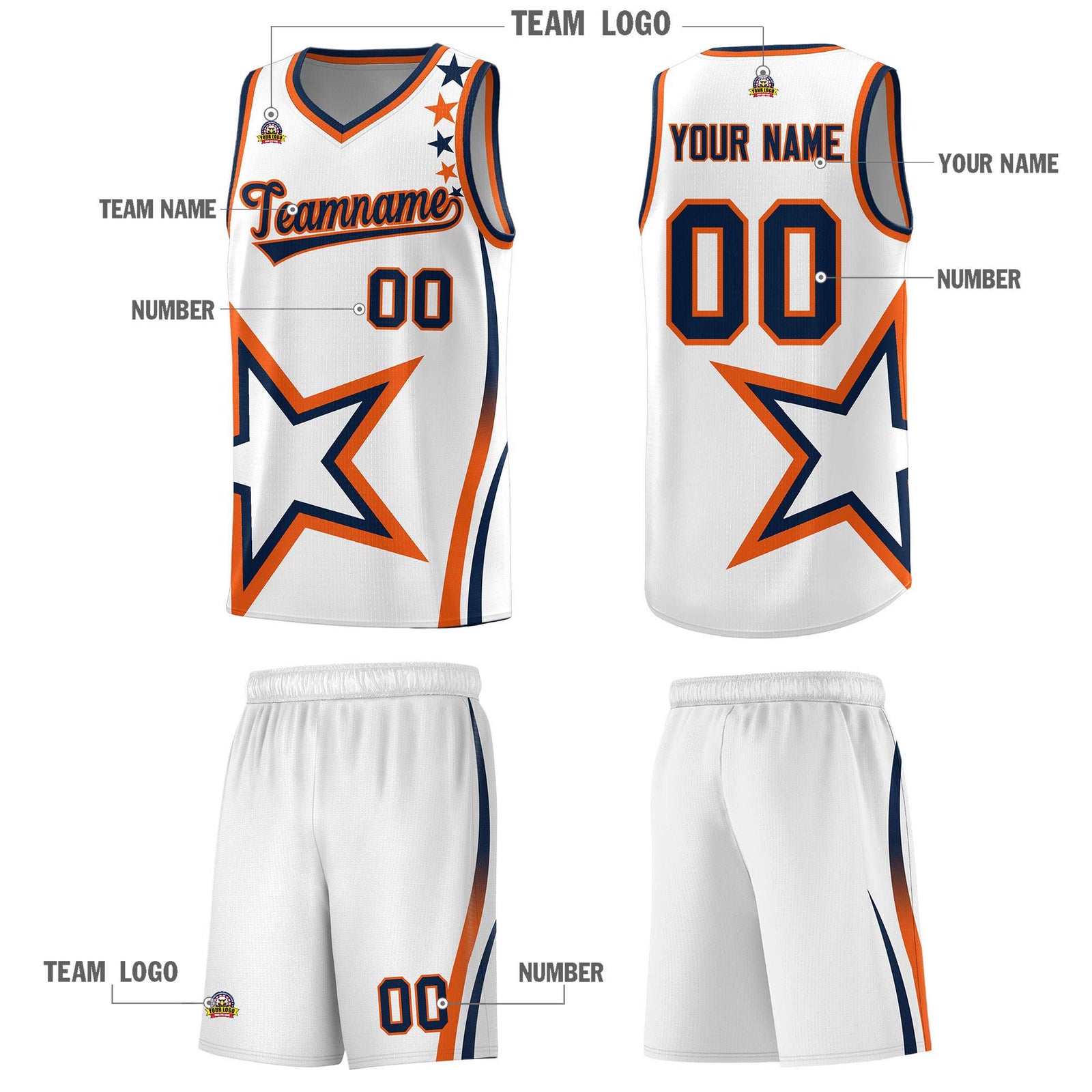 Custom White Shoulder Stars Graffiti Pattern Sets Basketball Jersey