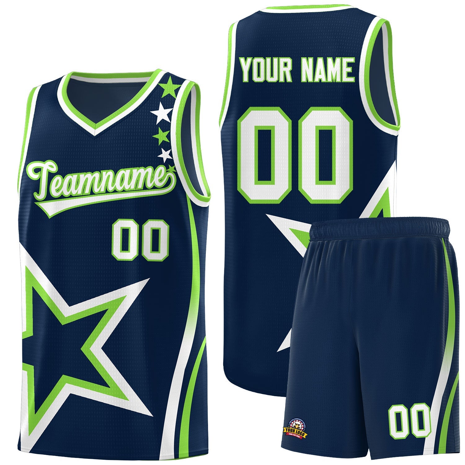 Custom Navy Shoulder Stars Graffiti Pattern Sets Basketball Jersey