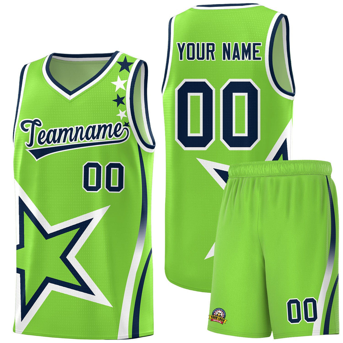 Custom Neon Green Shoulder Stars Graffiti Pattern Sets Basketball Jersey