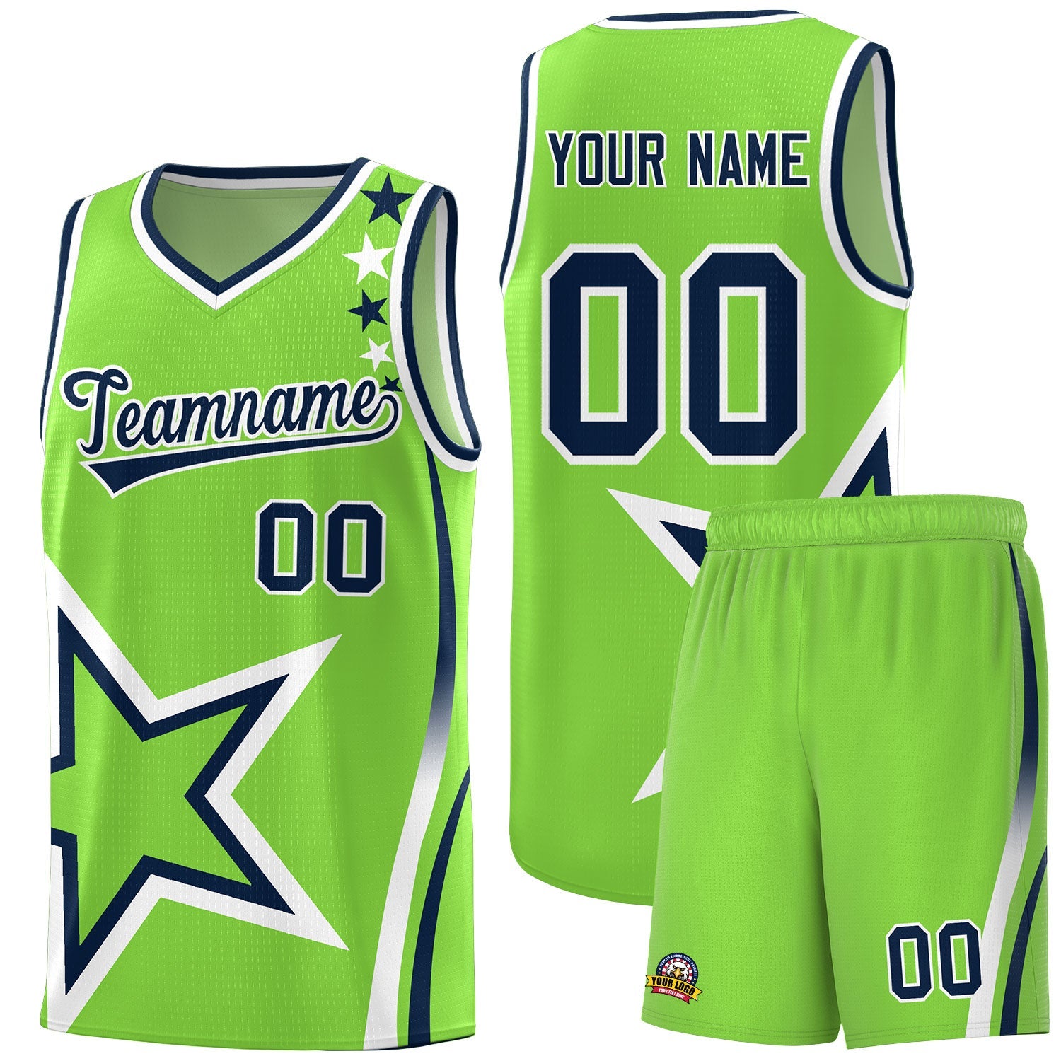 Custom Neon Green Shoulder Stars Graffiti Pattern Sets Basketball Jersey