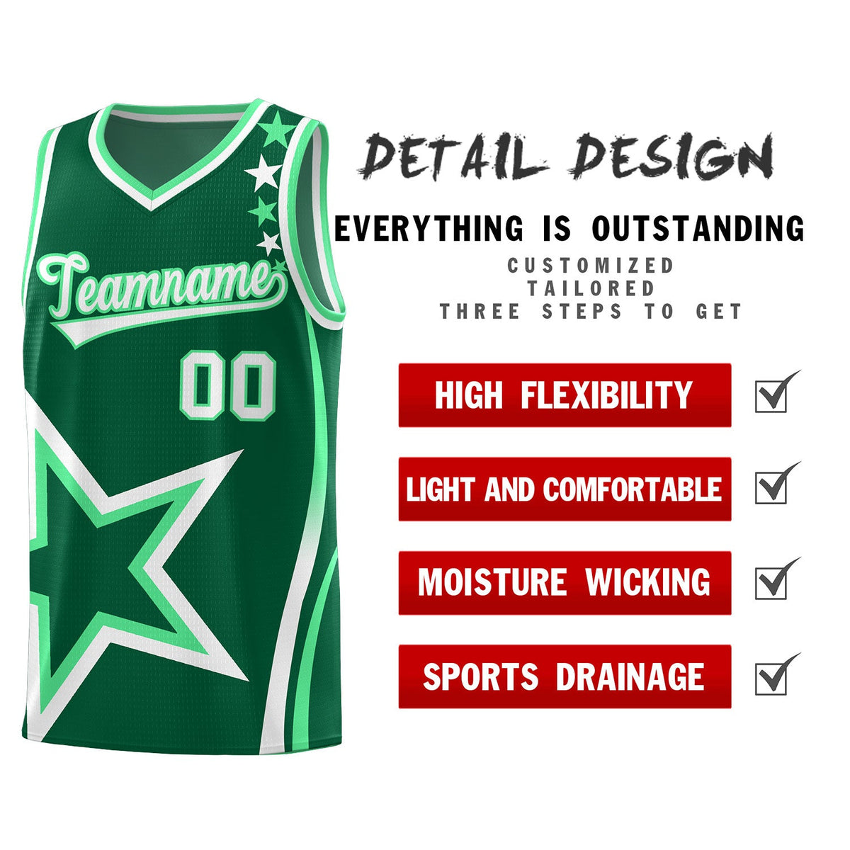 Custom Green Shoulder Stars Graffiti Pattern Sets Basketball Jersey