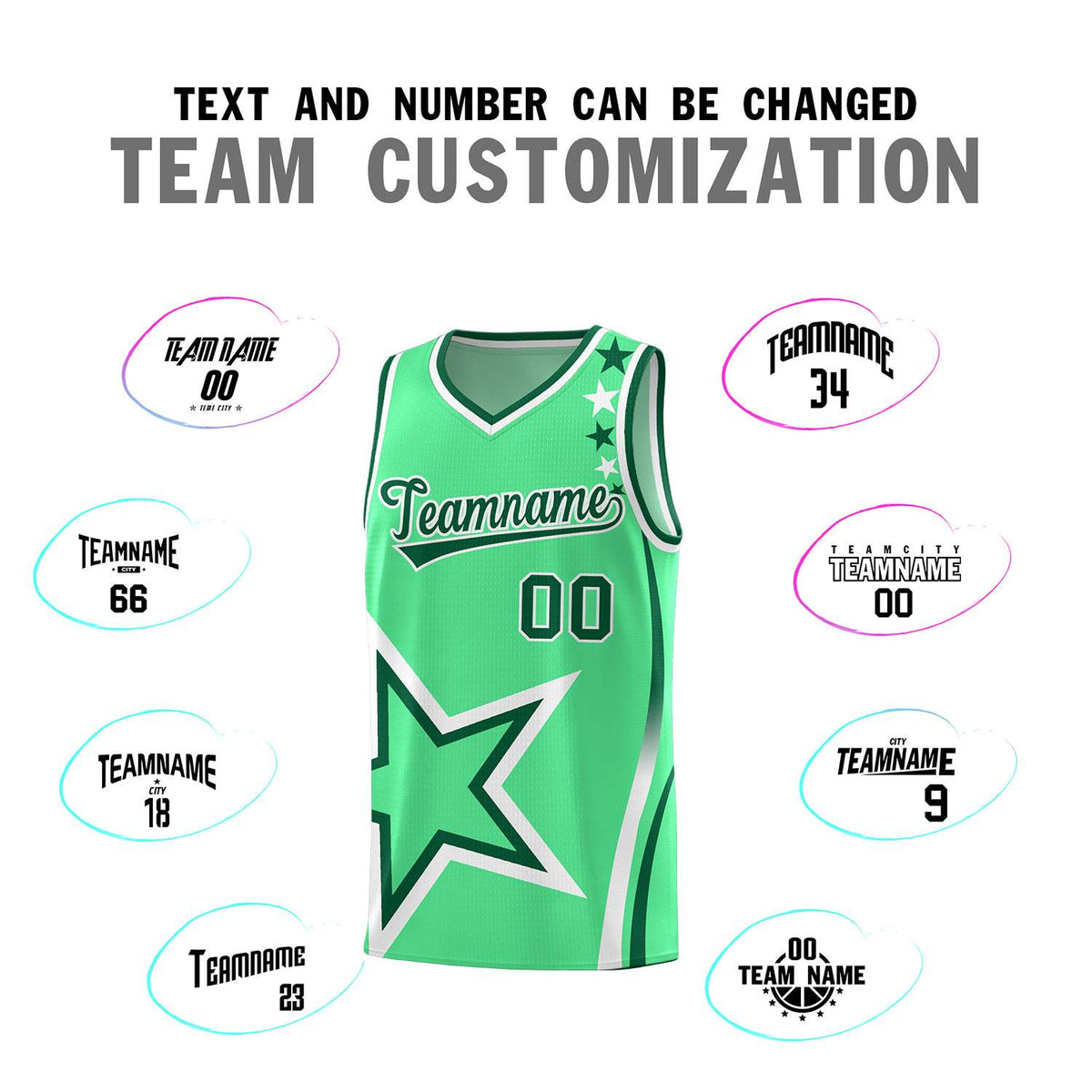 Custom Green Shoulder Stars Graffiti Pattern Sets Basketball Jersey