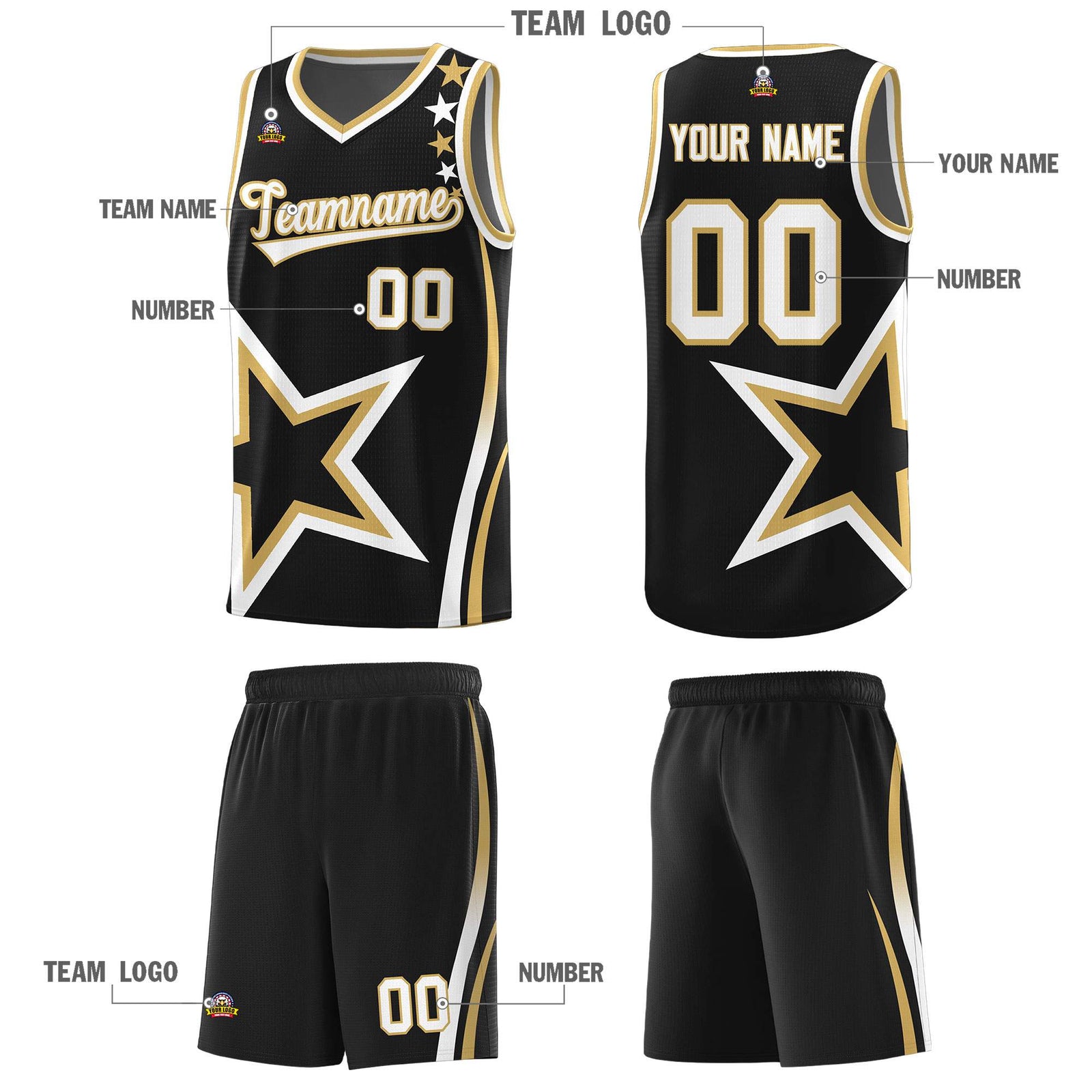 Custom Black Shoulder Stars Graffiti Pattern Sets Basketball Jersey