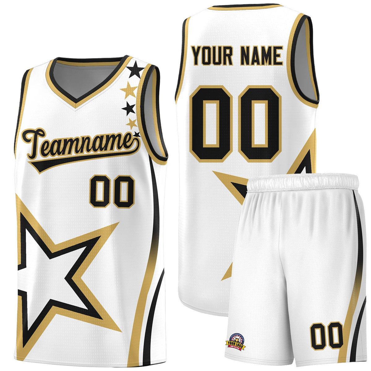 Custom White Shoulder Stars Graffiti Pattern Sets Basketball Jersey
