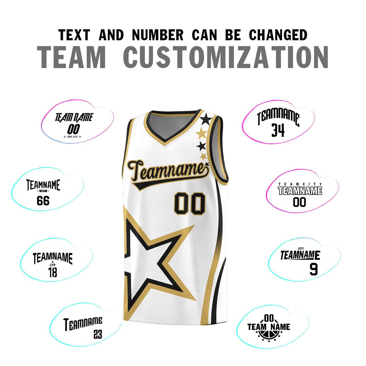 Custom White Shoulder Stars Graffiti Pattern Sets Basketball Jersey