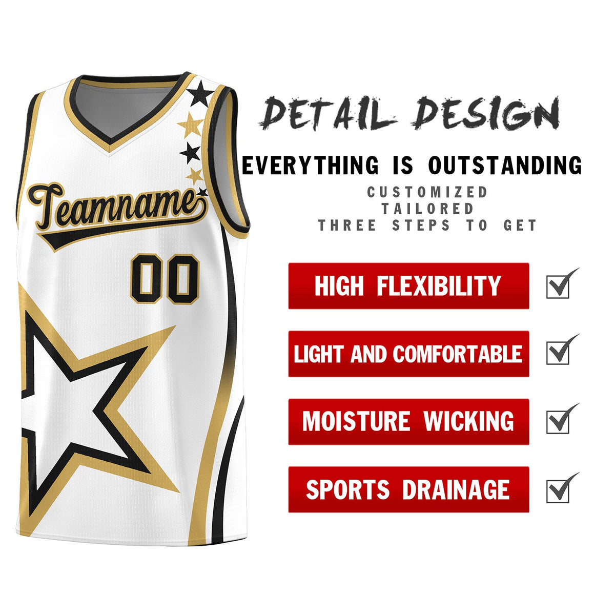 Custom White Shoulder Stars Graffiti Pattern Sets Basketball Jersey