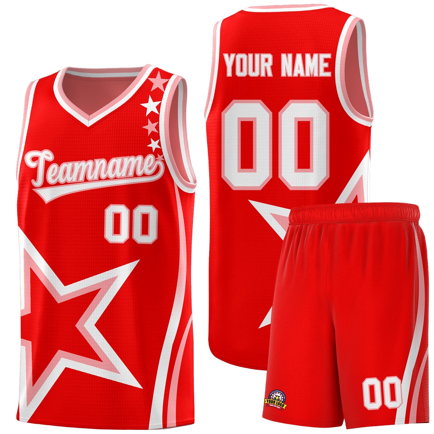 Custom Red Shoulder Stars Graffiti Pattern Sets Basketball Jersey
