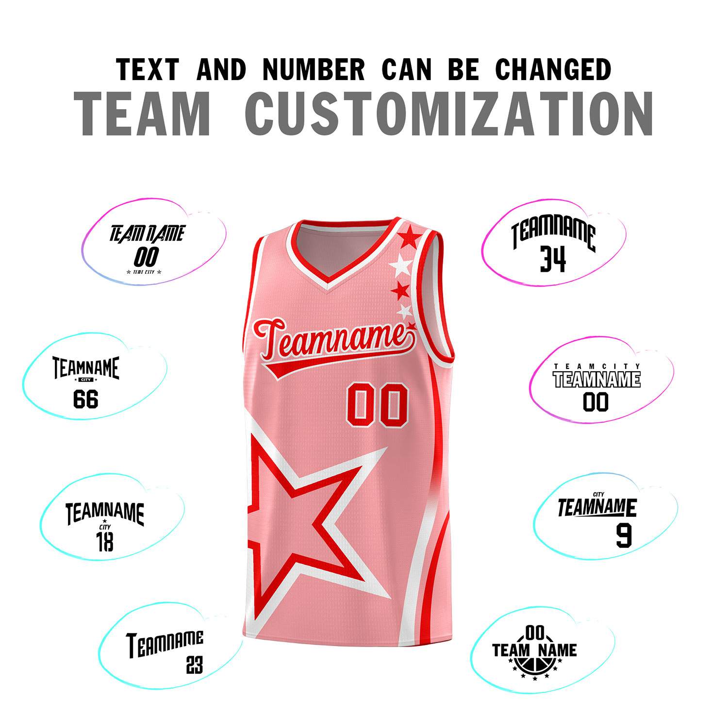 Custom Light Pink Shoulder Stars Graffiti Pattern Sets Basketball Jersey