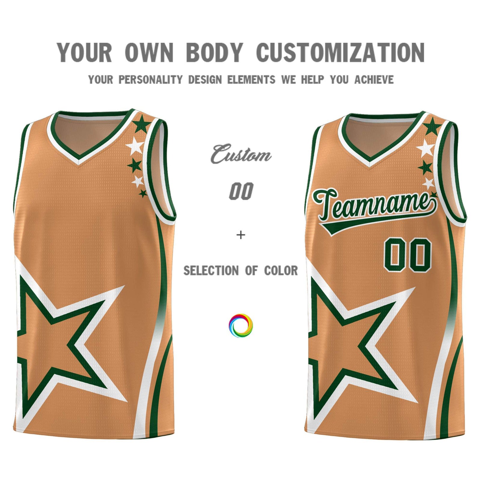 Custom Light Brown Shoulder Stars Graffiti Pattern Sets Basketball Jersey