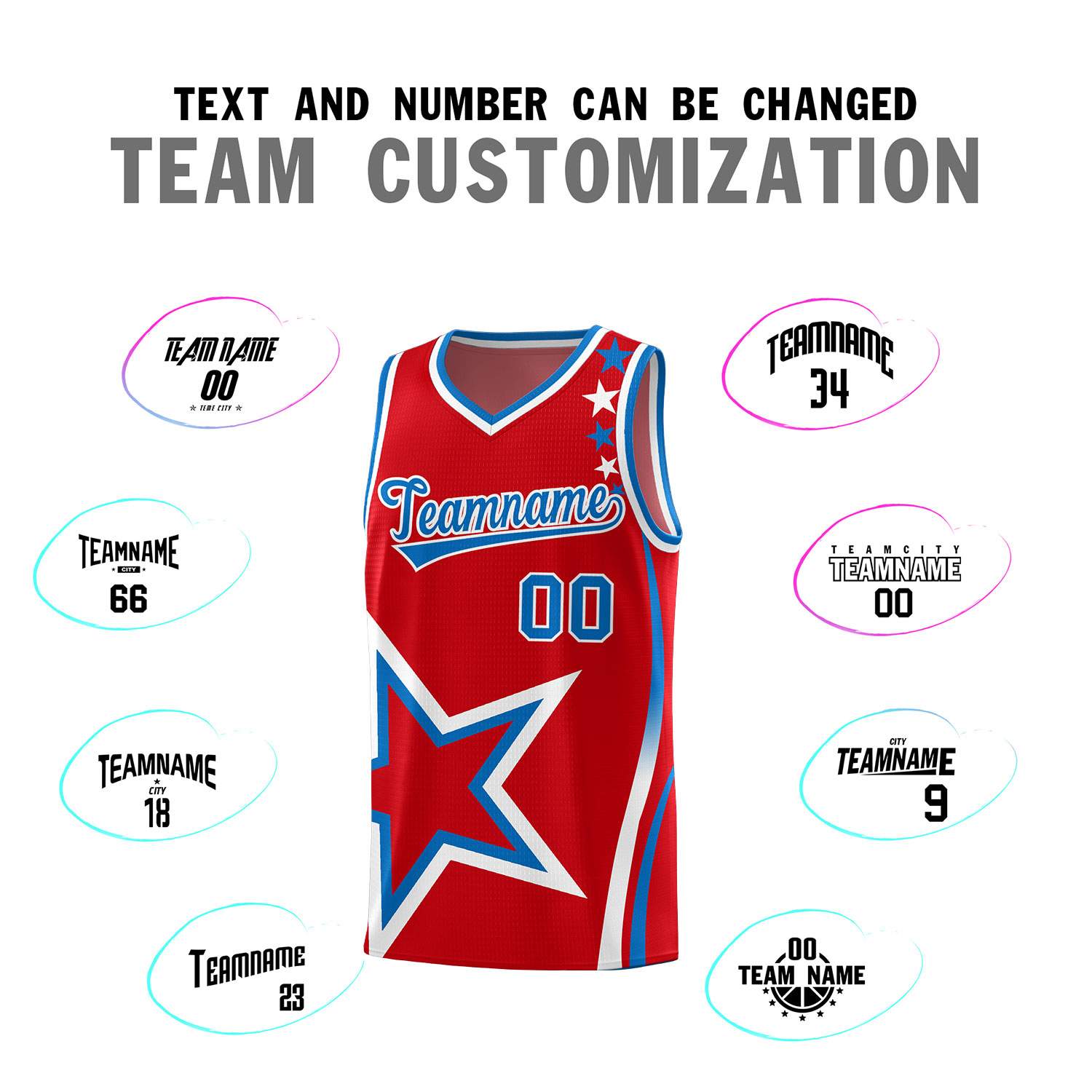 Custom Red Shoulder Stars Graffiti Pattern Sets Basketball Jersey