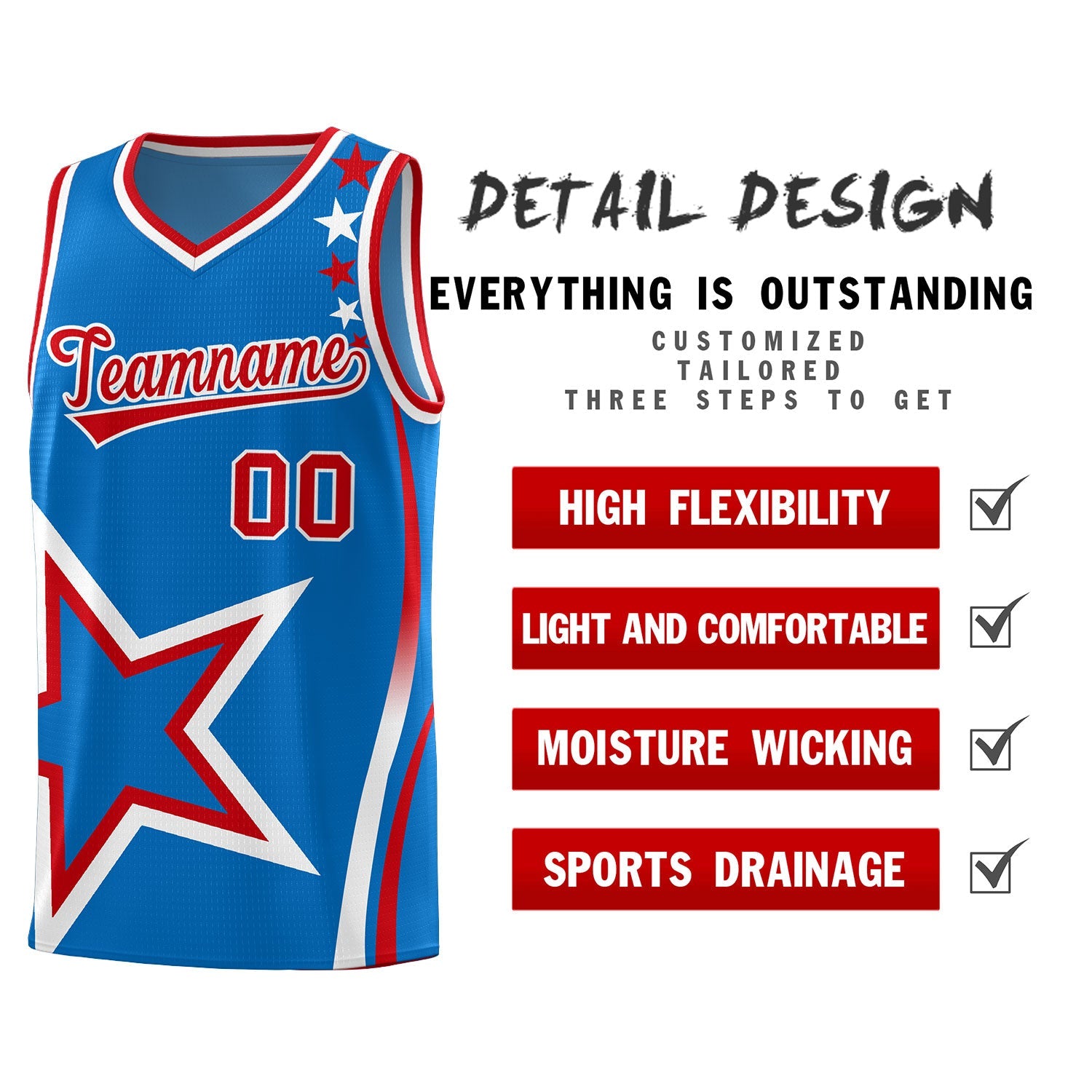 Custom Blue Shoulder Stars Graffiti Pattern Sets Basketball Jersey