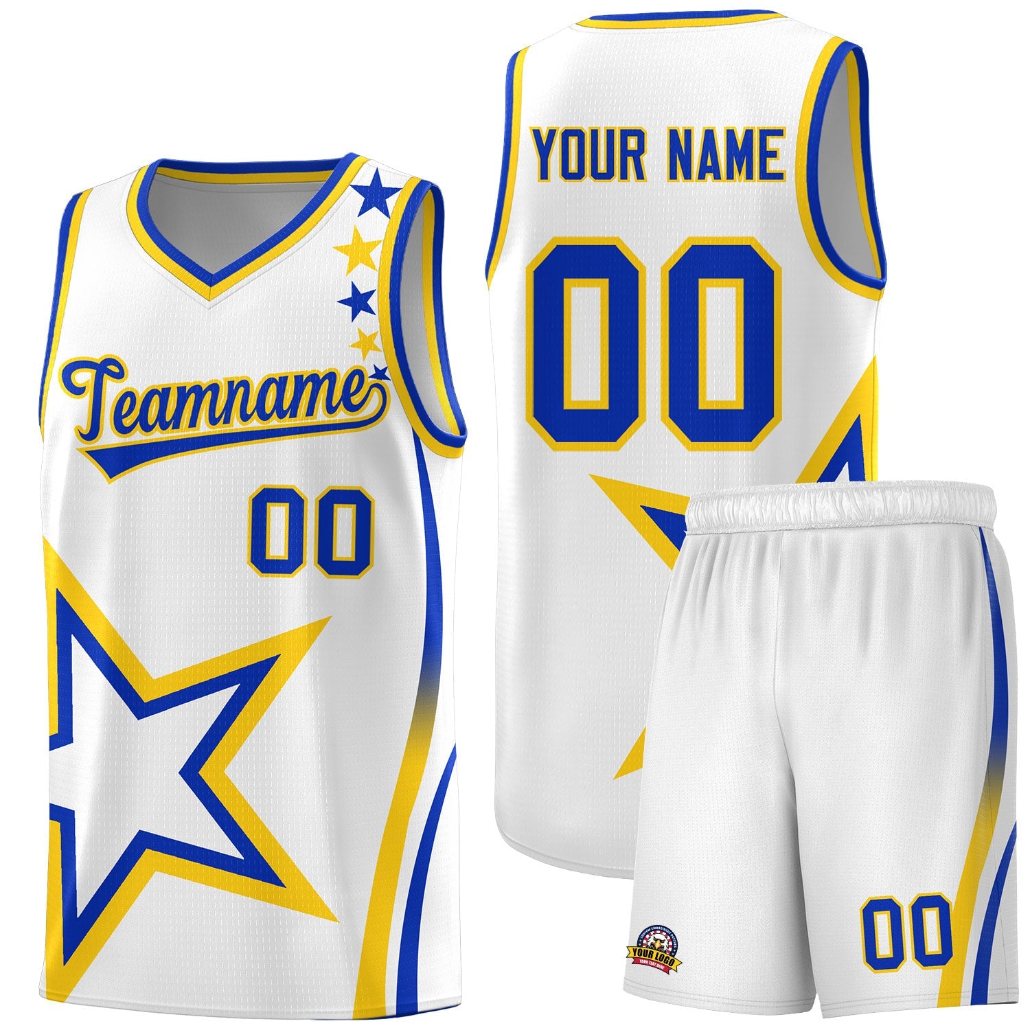 Custom White Shoulder Stars Graffiti Pattern Sets Basketball Jersey