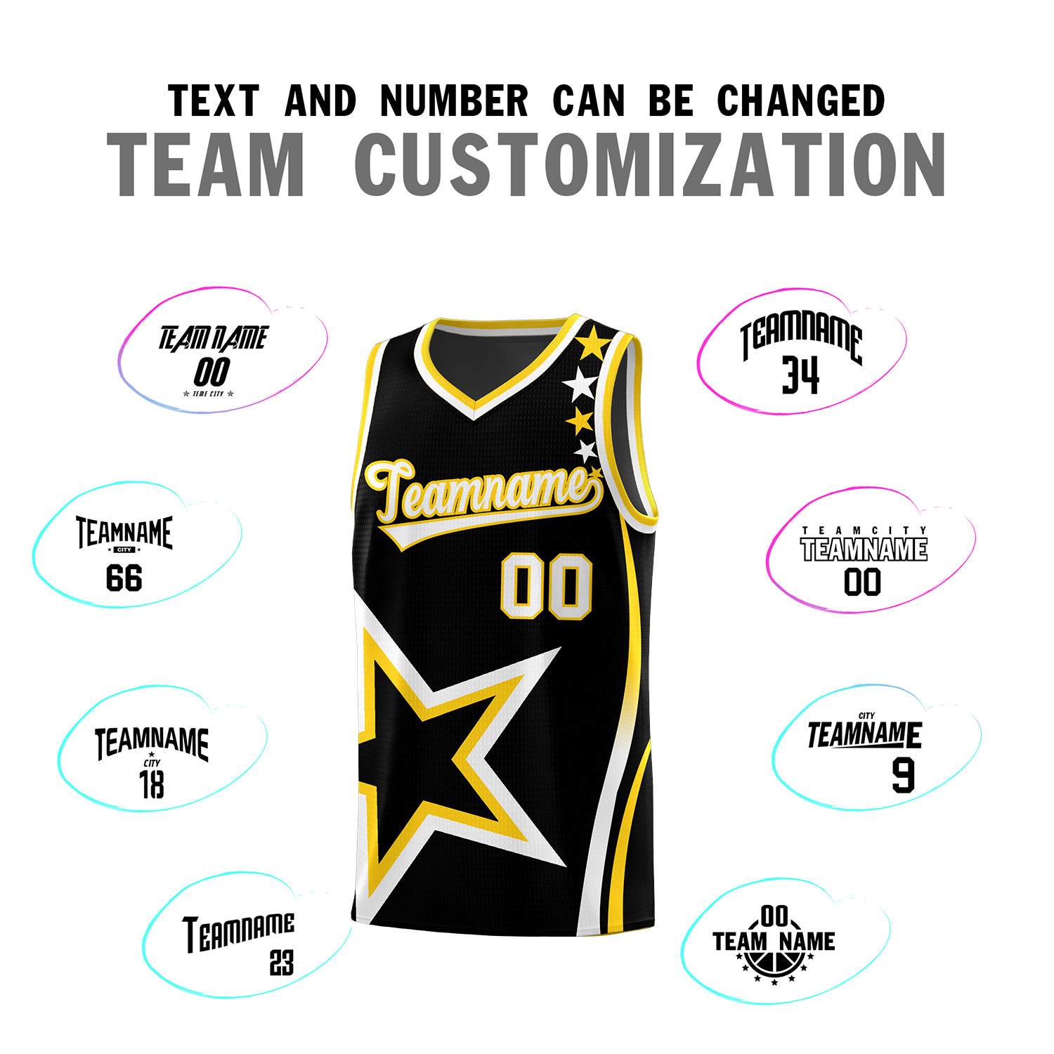 Custom Black Shoulder Stars Graffiti Pattern Sets Basketball Jersey