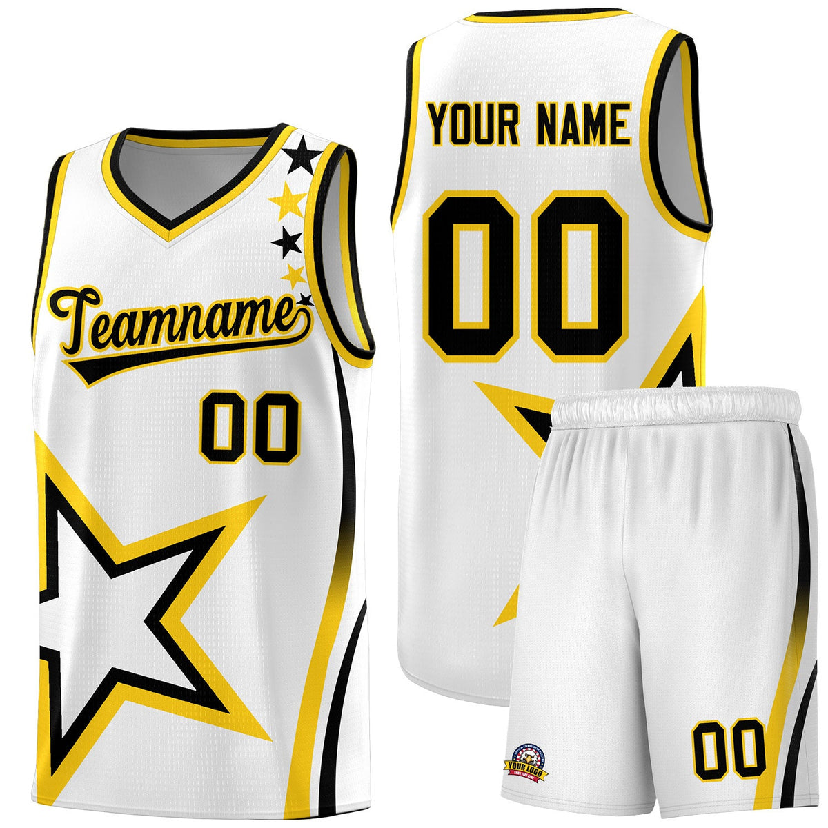 Custom White Shoulder Stars Graffiti Pattern Sets Basketball Jersey