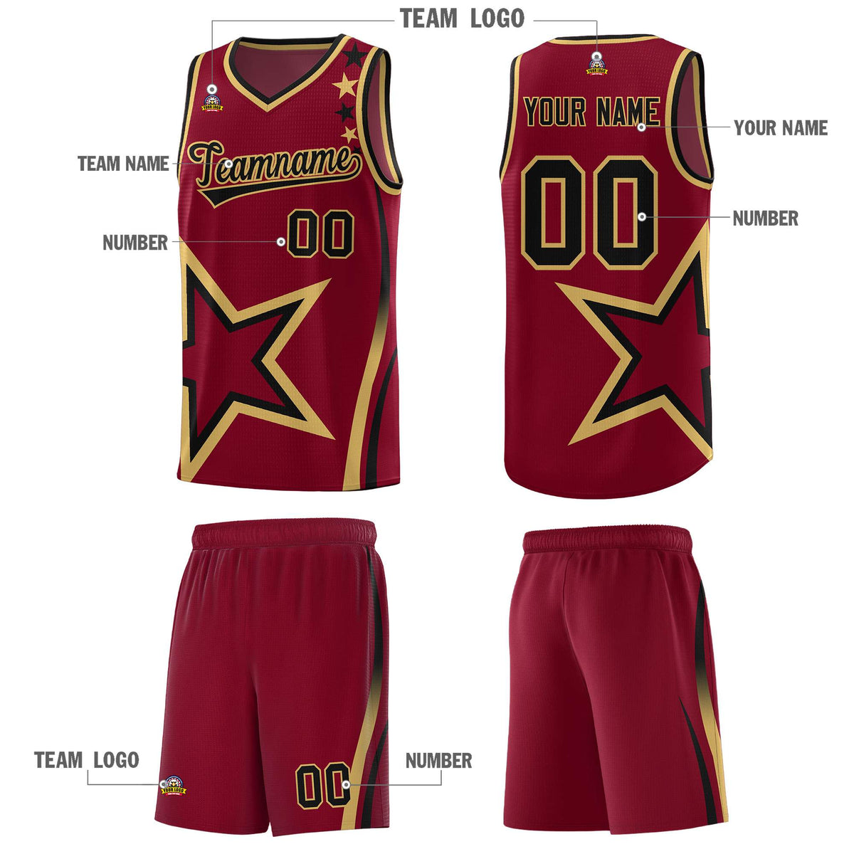 Custom Crimson Shoulder Stars Graffiti Pattern Sets Basketball Jersey