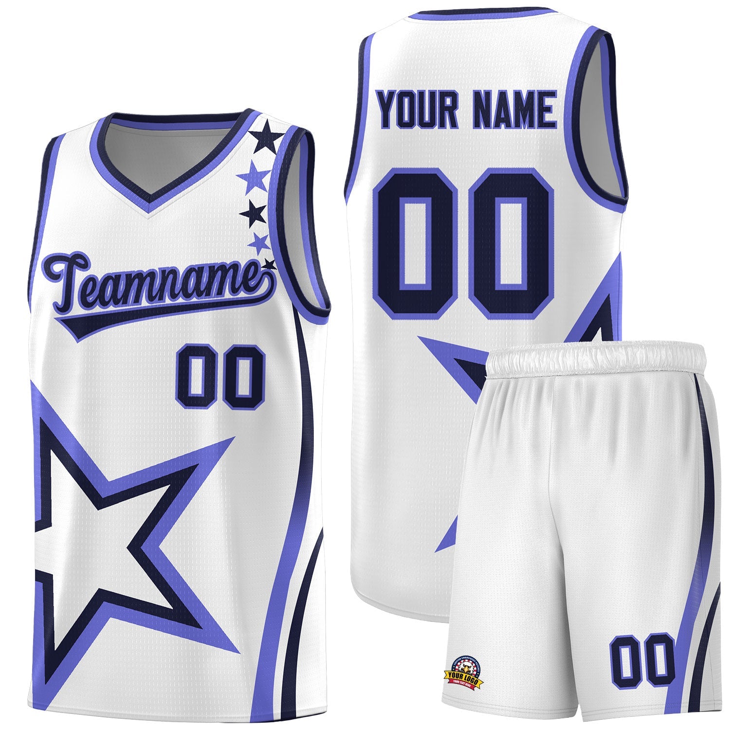 Custom White Shoulder Stars Graffiti Pattern Sets Basketball Jersey