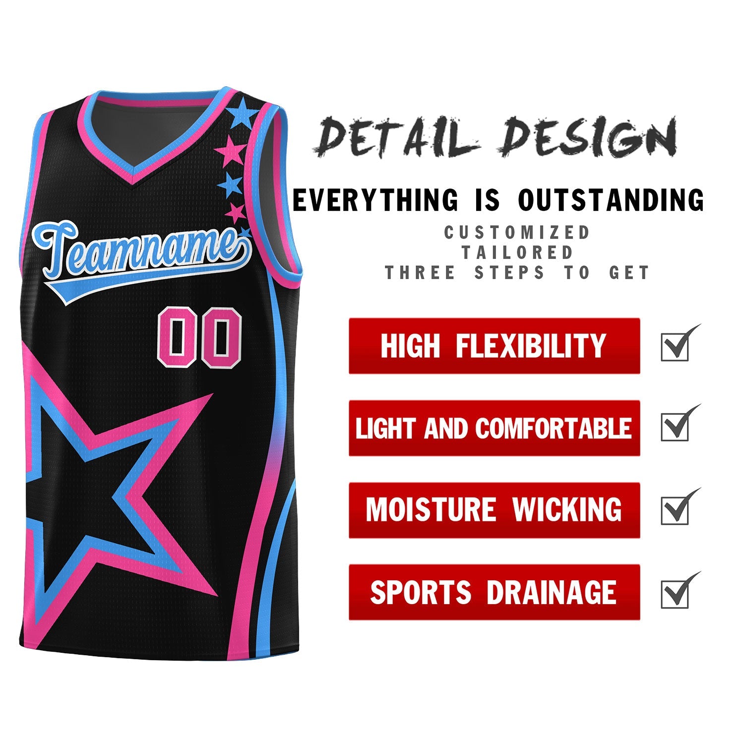 Custom Black Shoulder Stars Graffiti Pattern Sets Basketball Jersey