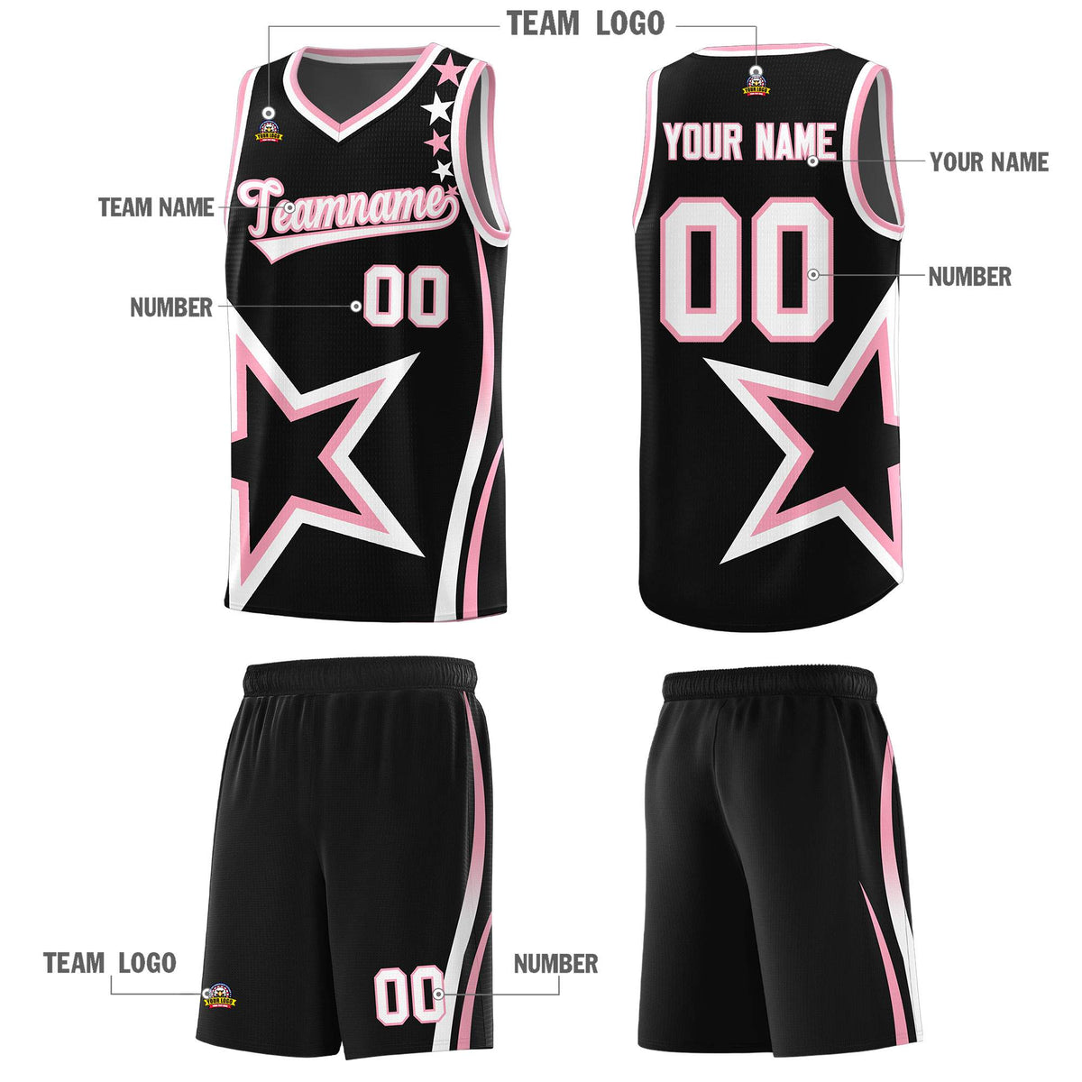 Custom Black Shoulder Stars Graffiti Pattern Sets Basketball Jersey