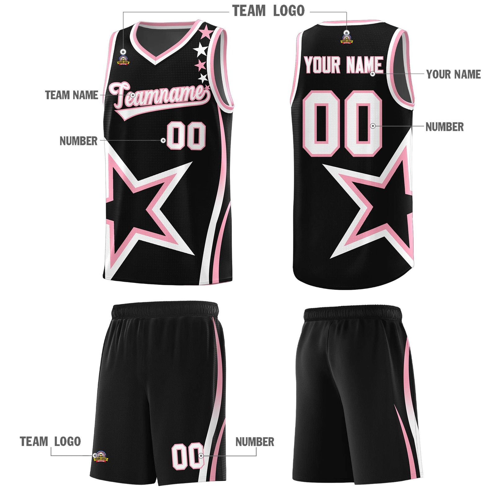 Custom Black Shoulder Stars Graffiti Pattern Sets Basketball Jersey