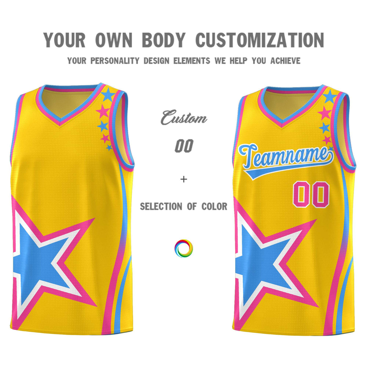 Custom Gold Shoulder Stars Graffiti Pattern Sets Basketball Jersey