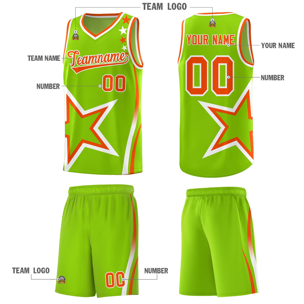 Custom Neon Green Shoulder Stars Graffiti Pattern Sets Basketball Jersey