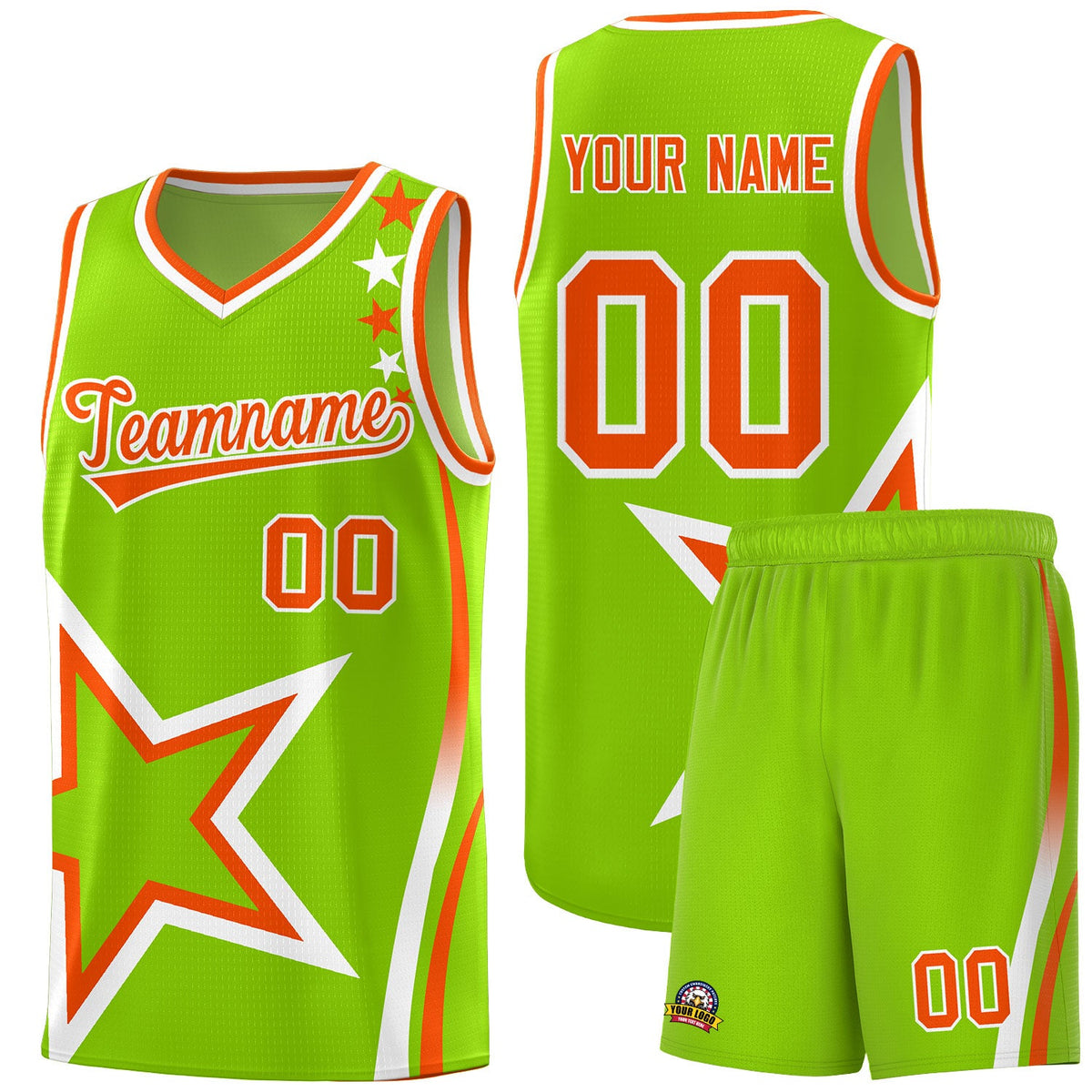 Custom Neon Green Shoulder Stars Graffiti Pattern Sets Basketball Jersey