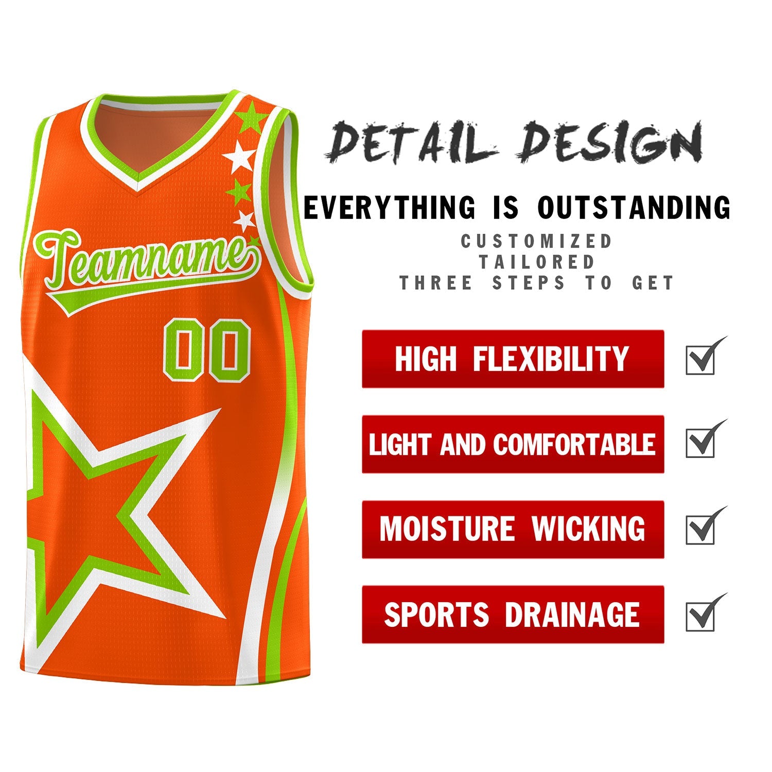 Custom Orange Shoulder Stars Graffiti Pattern Sets Basketball Jersey
