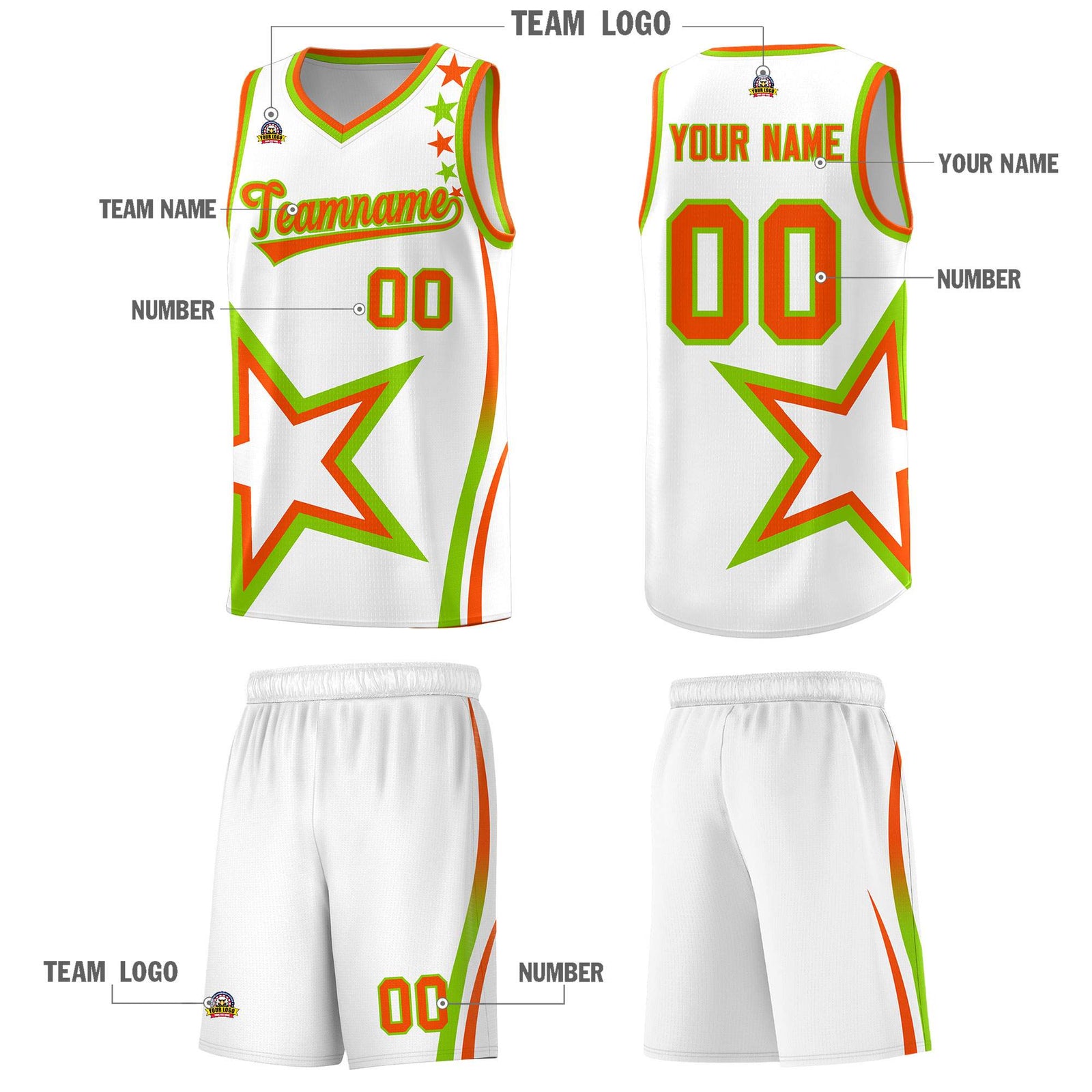 Custom White Shoulder Stars Graffiti Pattern Sets Basketball Jersey