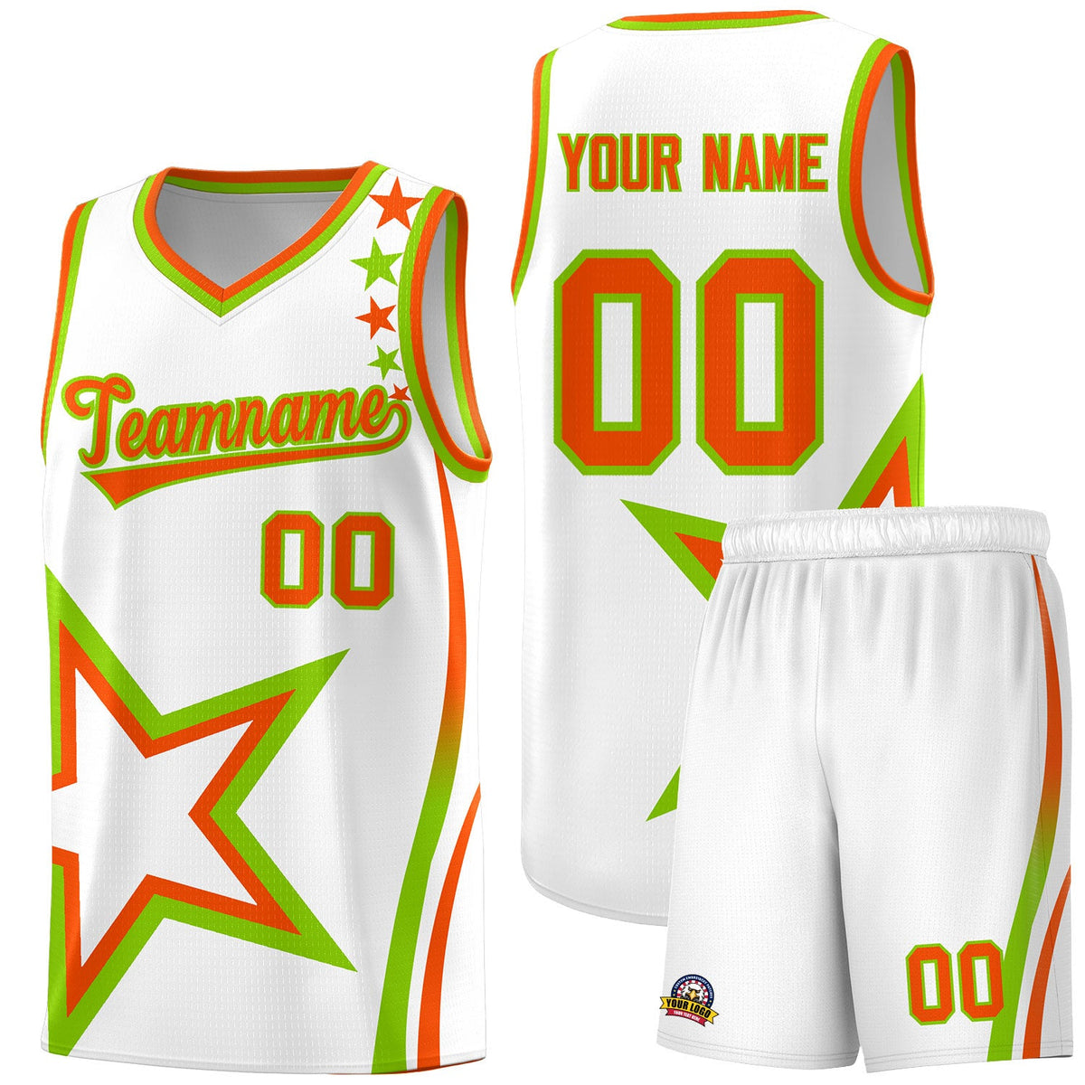 Custom White Shoulder Stars Graffiti Pattern Sets Basketball Jersey