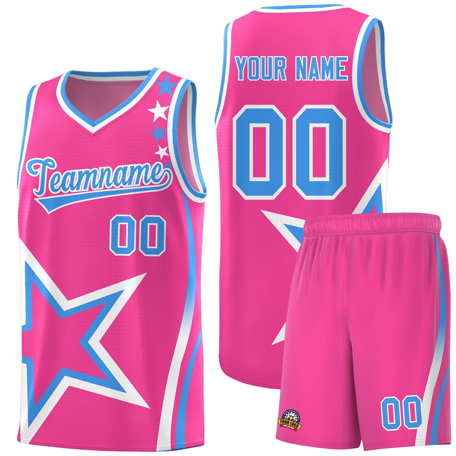 Custom Pink Shoulder Stars Graffiti Pattern Sets Basketball Jersey