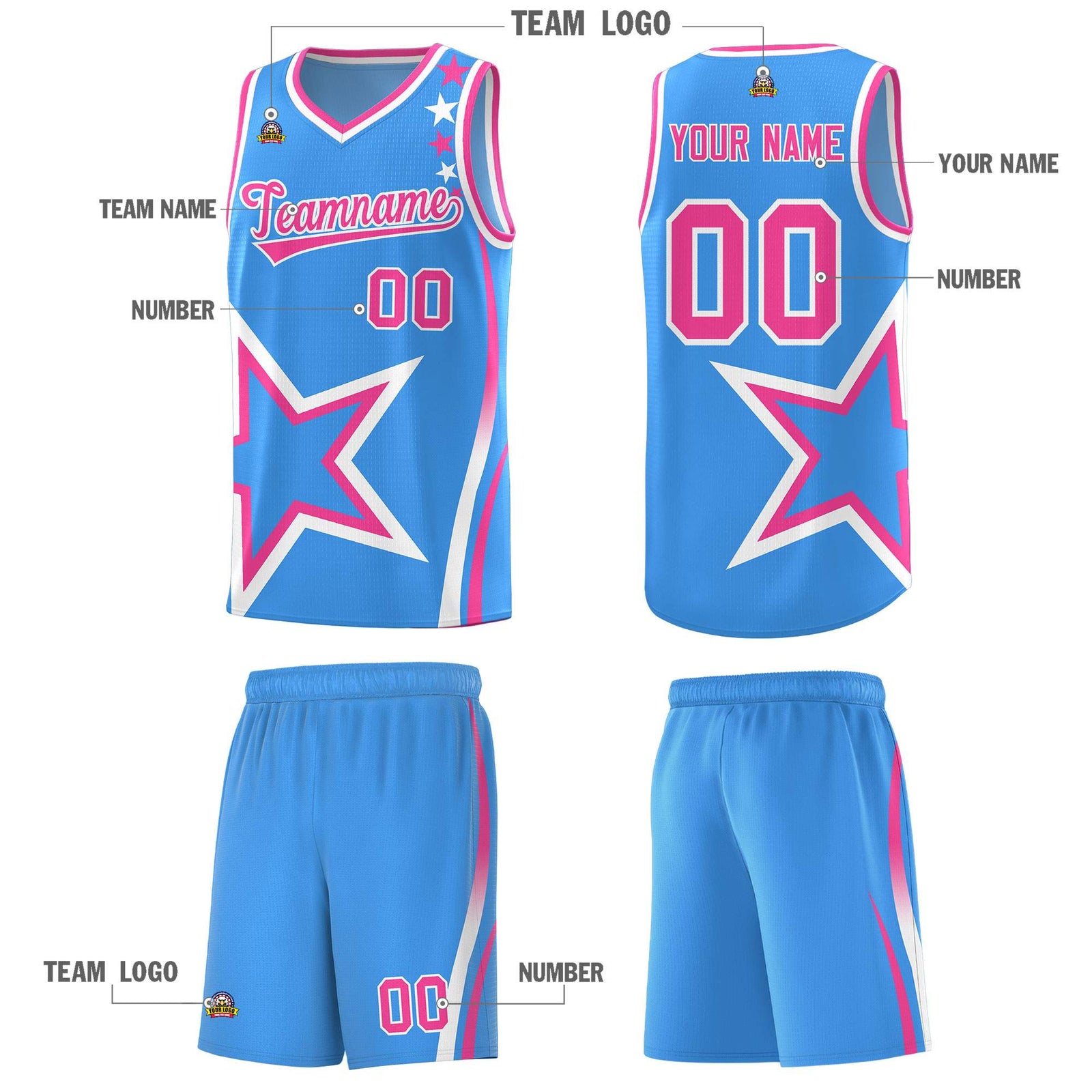 Custom Light Blue Shoulder Stars Graffiti Pattern Sets Basketball Jersey
