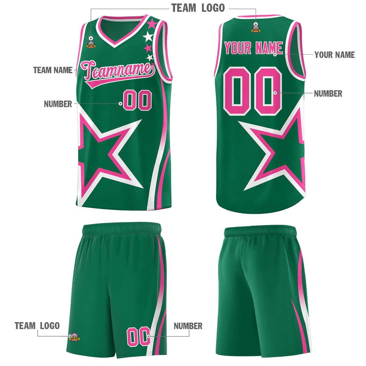 Custom Kelly Green Shoulder Stars Graffiti Pattern Sets Basketball Jersey