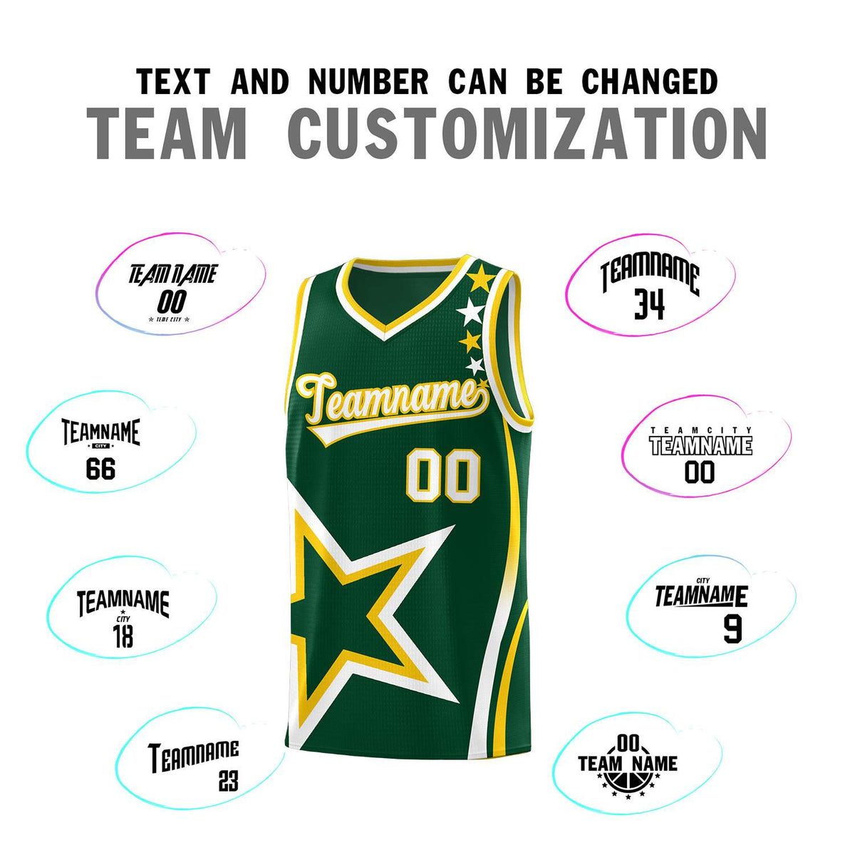 Custom Hunter Green Shoulder Stars Graffiti Pattern Sets Basketball Jersey